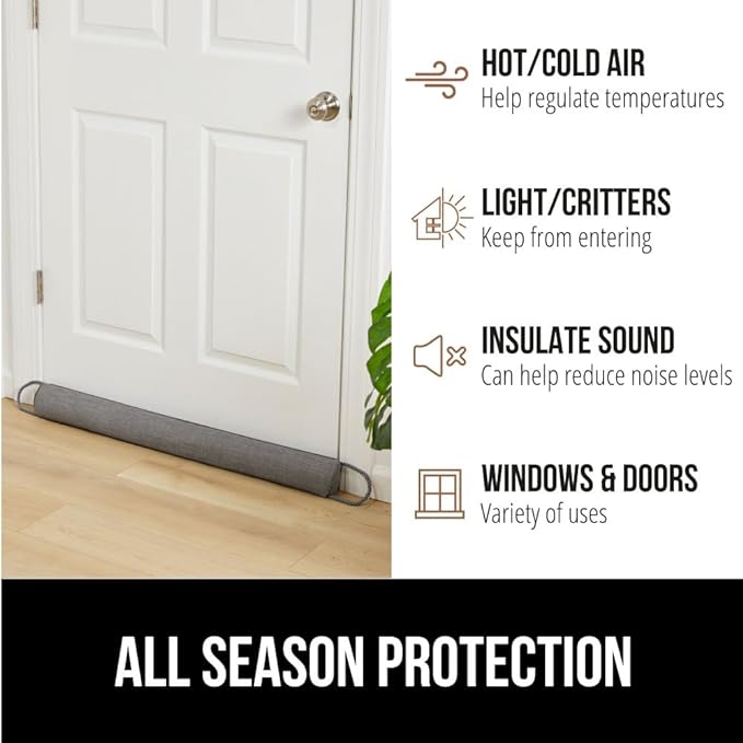 GORILLA GRIP Door Draft Stopper for Bottom of Doors, Weather Stripping Seal Blocks Hot Air, Noise, Bugs, Keeps Cold AC in, Sound Proofing Easy Install Gap Filler, Home Essentials, 36 Inch, Slate Gray