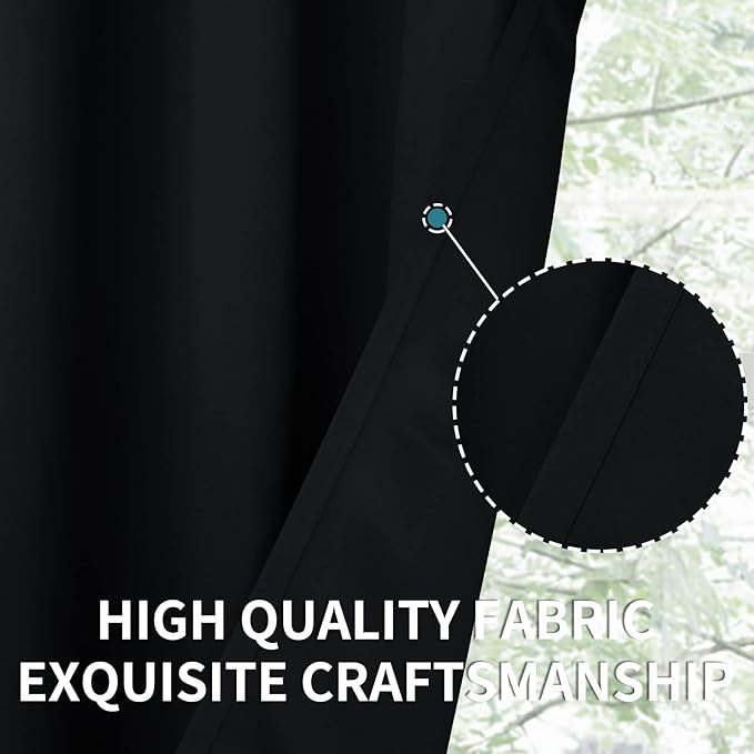 BGment Black Curtains 36 Inches Long for Kithchen Windows Over Sink - Small Drapes Half Window with Rod Pocket Blackout Blinds for Bathroom RV Cafe, 2 Panels, 34 x 36 Inch