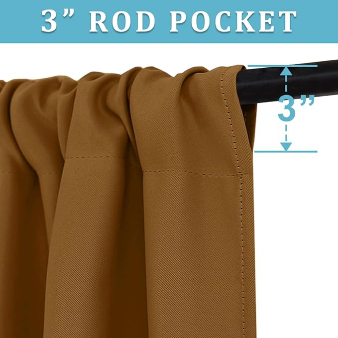 RYB HOME Bedroom Curtains Blackout - Light Block Energy Efficiency Small Window Treatment Drapes for Kitchen Dining Baby Nursery Morden Decor, W 42 x L 54 inch, Gold Brown, 2 Panels