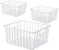 Upright Freezer Organizer Bins， Freezer Baskets for 14, 15 cu.ft Standup Freezer, Wire Storage Bins with Built-in Handles for Frozen Foods, Snacks, Vegetables, Fruits and More, 3Pcs , White