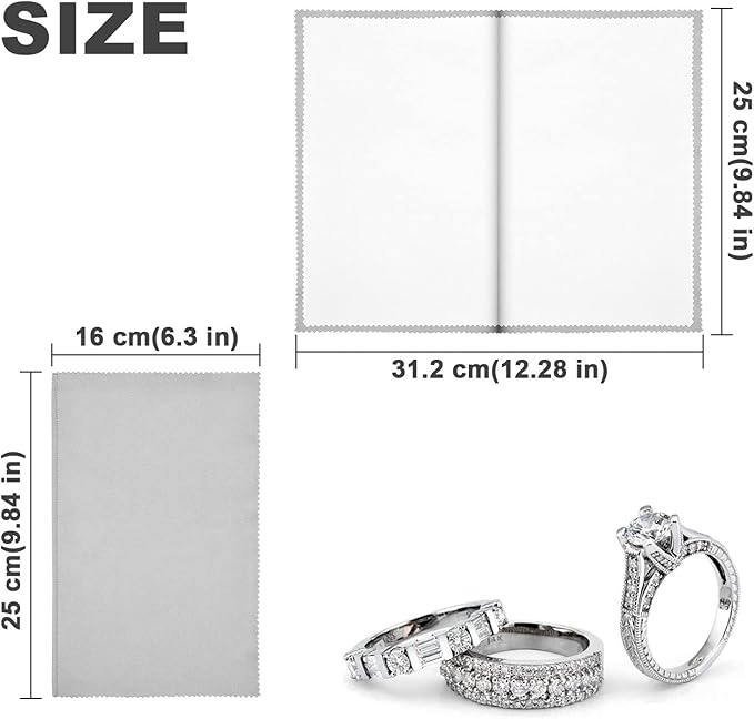 SEVENWELL Silver Polishing Cloth, Jewelry Cleaner Cloth for Sterling Silver Jewelry, Gold, Platinum, Silverware, Diamonds, Gemstones, Coins (4pcs Light Gray)