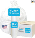 Large Garbage Bag - 55-60 Gallon Capacity, Heavy Duty, High Density, Tear Resistant, Unscented, Extra Strength for Commercial, Industrial, Office, House, Lawn, Events, Bulk Qty 150 Bags