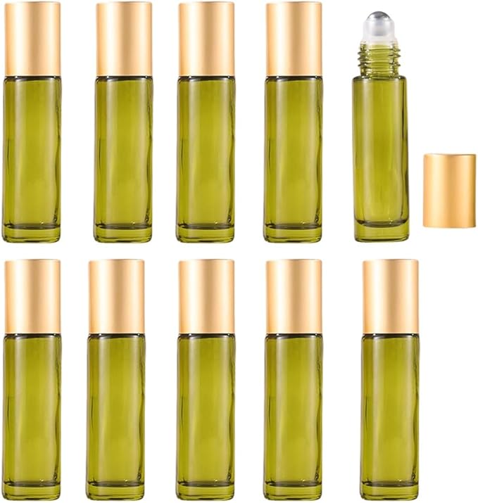 10 Pack Glass Essential Oil Roller Bottle,10ml Pink GlassRoller Bottles with Stainless Steel Roller Balls,Refillable Massage Roller Bottle Perfume Bottles for Travel
