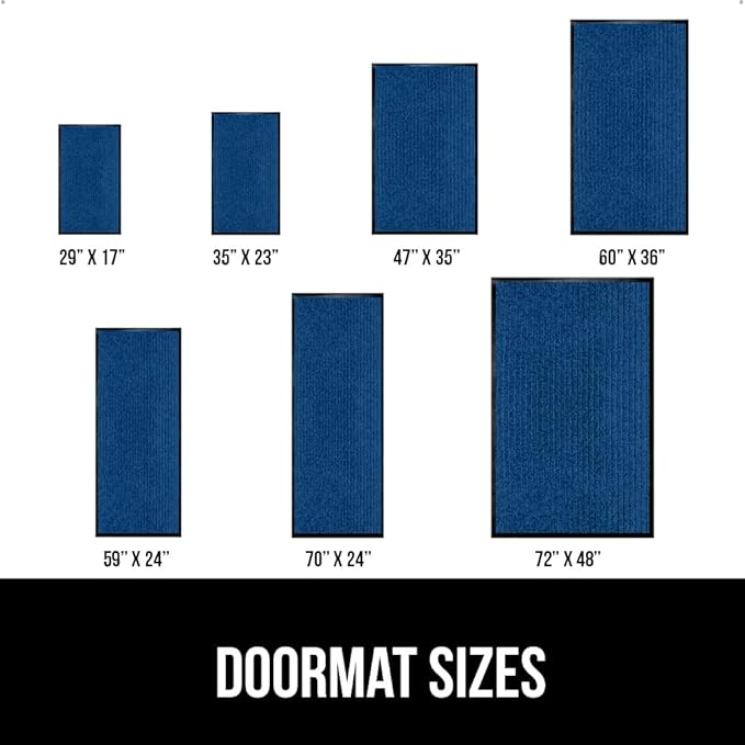 GORILLA GRIP Traffic Guard Door Mat, 59x24, Heavy Duty Welcome Mats, Commercial Office Space Doormat, Waterproof, Fade Resistant, Strong Rubber Backing, Low Profile, Shoe and Boot Scraper, Blue