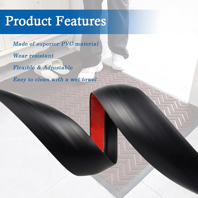 Floor Transition Strip Self Adhesive Carpet & Flooring Transitions Edging Trim Strip PVC Threshold Transitions Suitable for Threshold Height Less Than 3mm (10Ft, Black)