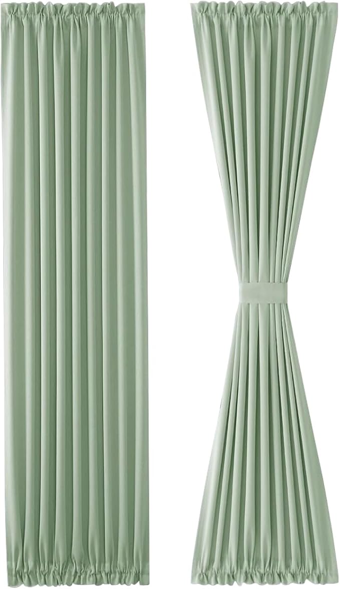 DWCN French Door Curtains – Rod Pocket Thermal Blackout Curtain for Doors with Glass Window, Kitchen and Patio Doors for Privacy, 36 X 72 Inches Long, 1 Curtain Panel with Tieback,Bean Green