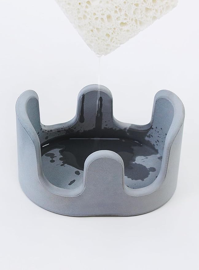 Double Sponge Holder, 2 Slots Diatomite Stone Sponge Holder, Absorbent Sponge Stand for Kitchen Sink, Quick Dry Dish Brush Holder Kitchen Sink Organizer, Gray