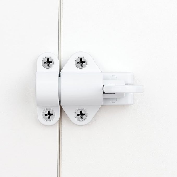 3 Packs Self-Closing Latches，White Spring Door Lock，Resilient Bolt Latch Aluminum Alloy Safety Automatic Spring Barrel Slide Door Lock with Screws,Used for Gate,Window and Cabinet etc