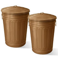 Plexon Round Trash Can 13 Gallon, Vintage Metal Outdoor Trash Can with Lid, Retro Farmhouse Garbage Container, Old School Modern Ash Bucket, Copper 2 Pack