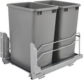 Rev-A-Shelf Double Pullout Trash Cans for Under Kitchen Cabinets 35 Quart 8.75 Gallon with Soft-Close Slides, Metallic Silver, 53WC-1835SCDM-217