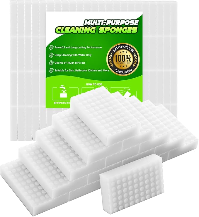 Sponge Eraser 20 Pack 2X Density and Long Lasting Melamine Sponges for Kitchen Bathroom Multi Surface Power Scrubber Foam Cleaning Pads - Bathtub, Floor, Baseboard, Bathroom, Wall Cleaner