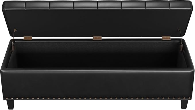 Storage Ottoman Bench, 51-Inch Large Storage Bench for Bedroom End of Bed, 30 Gallons Faux Leather Bench with Storage for Bedroom, Living Room, Entryway, Hallway, Black