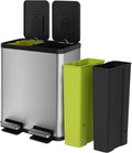 Simpli-Magic 16 Gallon (30L x 30L) Dual Compartment Step Trash Can – Kitchen Garbage Can with Slow-Close Lids – Waste & Recycling Bins, Odor Control, Hands-Free, Easy to Clean, Stainless Steel