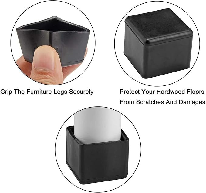 16 Pcs Black Square Anti-Slip Rubber Leg Tips Chair Leg Caps Furniture Floor Protectors Chair Table Bar Stool Leg Covers Furniture Leg Cube Feet 1.5 Inch x 1.5 Inch (38 x 38mm)