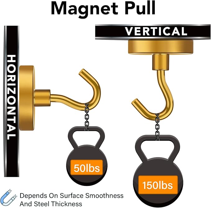 MIKEDE Magnetic Hooks,150LB Heavy Duty Magnets with Hook, Super Strong Magnets Neodymium Extra Cruise Strength for Hanging(Yellow, 10 Pack)