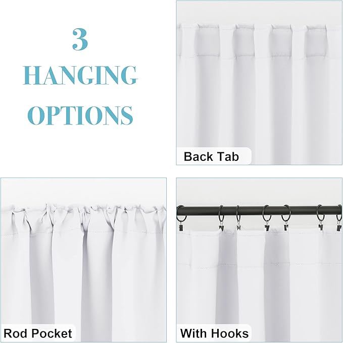 RYB HOME Blackout Curtains 80 inches Long Thermal Insulating Large Window Curtains for Living Room Sliding Glass Door Dining Home Office Backdrop, Pure White, W 42 x L 80 per Panel, 2 Panels