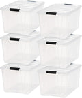 IRIS USA 72 Qt Stackable Plastic Storage Bins with Lids, 6 Pack - BPA-Free, Made in USA - See-Through Organizing Solution, Latches, Durable Nestable Containers, Secure Pull Handle - Clear