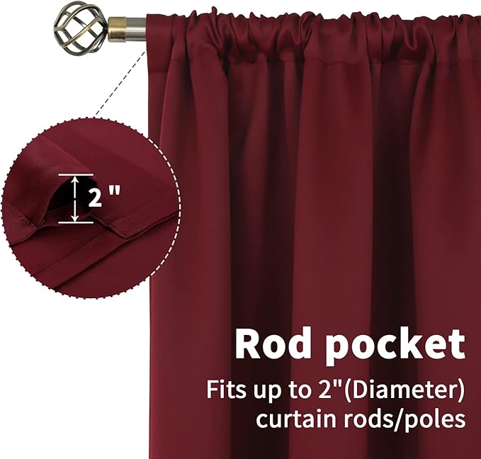 BGment Burgundy Blackout Curtains for Kitchen Cafe Window - Short Half Window Drapes Thermal Insulated Privacy for Rv Bathroom, 34 x 40 Inch, 2 Panels