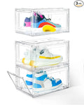 KDOR Shoe Boxes Clear Plastic Stackable 3 Pack Shoe Storage for Sneakerheads, Shoe Display Case Magnetic Door, Strong and Block of UV Protect your Shoes