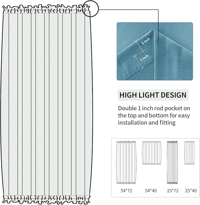 DWCN French Door Curtains – Rod Pocket Thermal Blackout Curtain for Doors with Glass Window, Kitchen and Patio Doors for Privacy, 54 X 72 Inches Long, 1 Curtain Panel with Tieback, Stone Blue