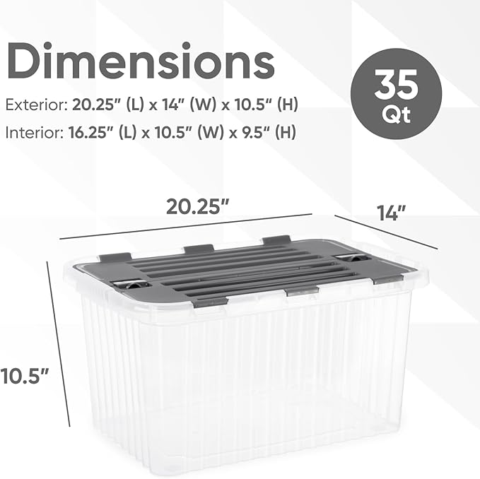 Superio Storage Bins with Lids, Clear Plastic Containers for Organizing, Stackable Totes, BPA Free, Odor Free, Organizer Boxes for Home, and Dorm (4 Pack, 20.25"x14"x10.5")