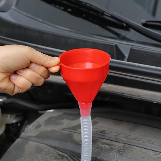 Small Flexible Fuel Funnel with Long Hose Plastic Wide Mouth Filling Funnel Car Funnel for Engine Oil Gas Fuel Gasoline Diesel Water Fluid Liquid Transmission Red Wide Diameter 3.15inch(1)