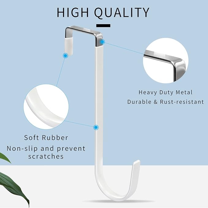 FYY Over The Door Hooks, 6 Pack Upgraded Long Door Hangers Hooks with Rubber Prevent Scratches Heavy Duty Organizer Hooks for Hanging Clothes, Towels, Hats, Coats, Bags White