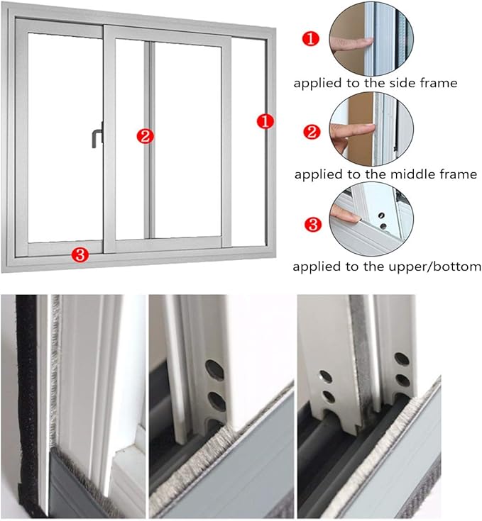 Weather Stripping Brush for Sliding Windows/Doors Frame Side,Pile Self Adhesive Weatherstrip Seal Strip Sealer Draft Stoppers (16.5ft x11/32 x 3/16 Brush inch, Grey)