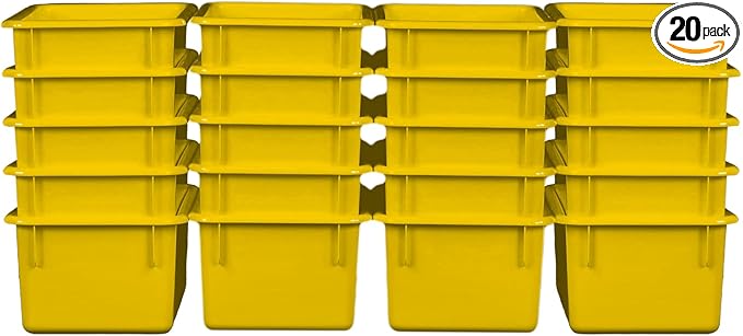Wood Designs Cubby Storage Bin, Heavy Duty Plastic Containers for Kids Yellow Cubby Tray Set of 20