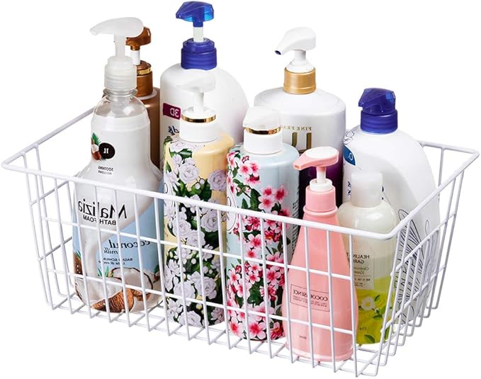 SANNO Freezer Baskets Pantry Storage Bins, Farmhouse Wire Storage Baskets Organizer Storage Bins Large Organizer Bins for Kitchen Organization Storage-Set of 8,White