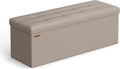 SONGMICS Mazie Collection - 43 Inches Folding Storage Ottoman Bench, Ottoman with Storage, Foot Rest Stool, Load 660 lb, for Living Room, Synthetic Leather, Camel Brown ULSF070K03