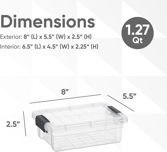 Superio Clear Storage Boxes with Lids, 1.27 Quart Plastic Container Bins for Organizing, Stackable Crates, BPA Free, Non Toxic, Odor Free, Organizers for Home, Office and Dorm, 4 Pack
