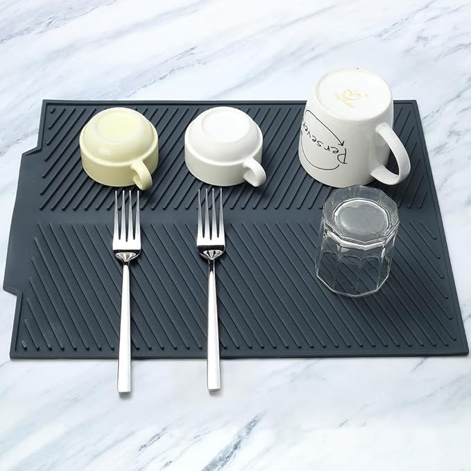 Silicone Dish Draining Mat, Eco Friendly Dish Drying Mat Kitchen Counter Anti-Skid and Heat Insulation Pad, Sink Drainer Mat with Dense Drainage Grooves (M (17"×13"))