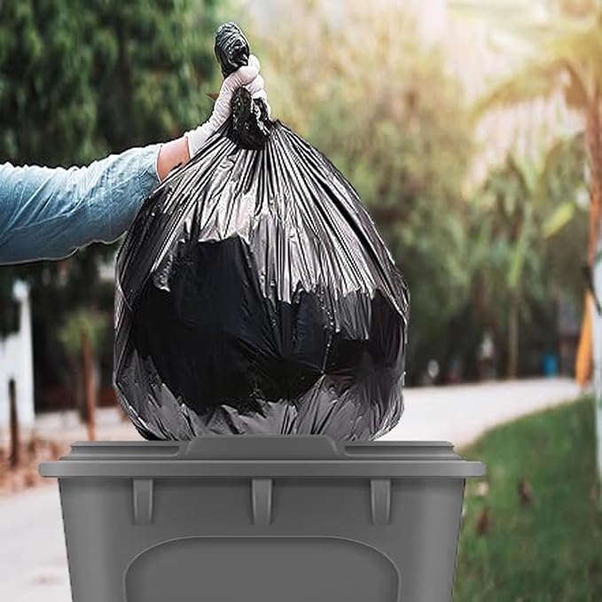 8-10 Gallon Trash Bags, 300 Count Black Garbage bags, Multi-purpose Trash Can Bin Liners for Bathroom, Office, Industrial, Commercial, Janitorial, Municipal, Recycling