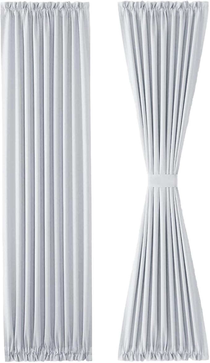 DWCN French Door Curtains – Rod Pocket Thermal Curtain for Doors with Glass Window, Kitchen and Patio Doors for Privacy, 36 X 72 Inches Long, 1 Curtain Panel with Tieback,Greyish White