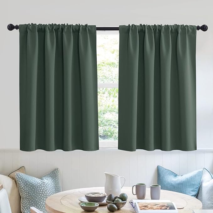 RYB HOME Bedroom Curtains Short - Blackout Privacy Energy Saving Curtains for RV Bunk Camper Bathroom Basement Kitchen Door Window Decor, 52 inch Width x 36 inch Length, Lilac, 2 Pcs