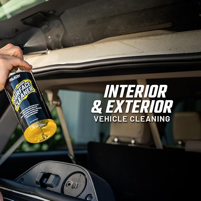 Slick Products All-Purpose Surface Cleaner – Vehicle Interior & Exterior Spray for Rubber, Plastic, Vinyl, Carpet & Upholstery – Ready-to-Use Lemon Scented Cleaner – 64 oz.