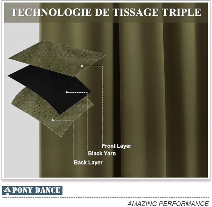 PONY DANCE Home Decoration Panels - Light Block Curtains Elegant Room Darkening Window Coverings Energy Saving Curtains Draperies for Dining Room, Wide 42" by Long 54", Olive Green, 2 Pcs
