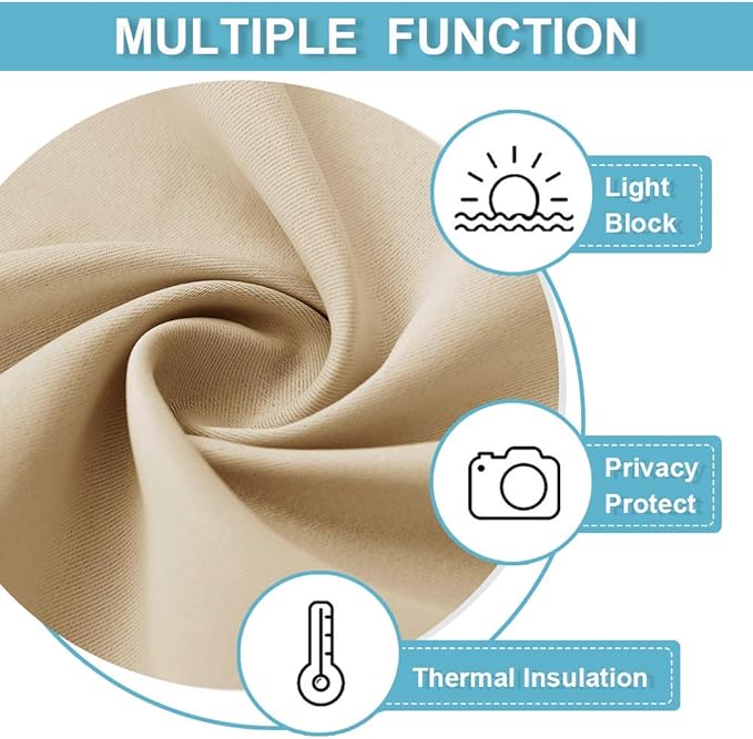 RYB HOME Blackout Curtains 80 inches Long Thermal Insulating Large Window Curtains for Living Room Sliding Glass Door Dining Home Office Backdrop, Biscotti Beige, W 42 x L 80 per Panel, 2 Panels