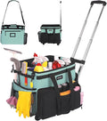 Large Rolling Cleaning Caddy Bag with Detachable Trolley, Waterproof Cleaning Caddy on Wheels for Housekeepers, Cleaning Cart Supplies Organizer for Home,Car,Office,Picnic (Blue-Green) (Patent)