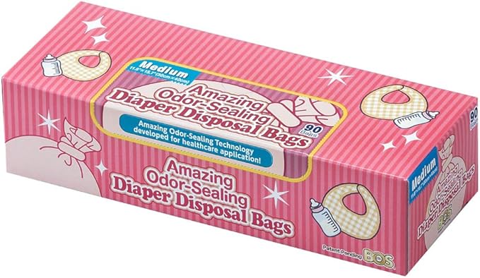 BOS Amazing Odor Sealing Baby Diaper Disposal Bags - Durable and Unscented [Size: M, Color: Pink] (90 count, Pack of 1) (90 Bags)