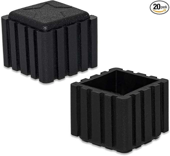 Flyshop Anti-Skid Non-Marking Synthetic Rubbr Patio Chair Table Leg Caps Square Furniture Covers, 20pcs, Black, 20 mm x 20 mm, 13/16" x 13/16"