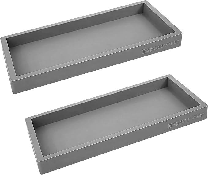 Countertop and Vanity Tray - 2 PC Small 7.7" Silicone Bathroom Trays, Kitchen Soap Tray, Dish Sponge Soap Holder Kitchen Sink Organizer Caddy, Bathroom Counter Trays for Lotion Dispenser