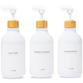 MaisoNovo Refillable Shampoo and Conditioner Bottles | 16.9 fl oz Set of 3 White Plastic Bottles White Bamboo Pumps