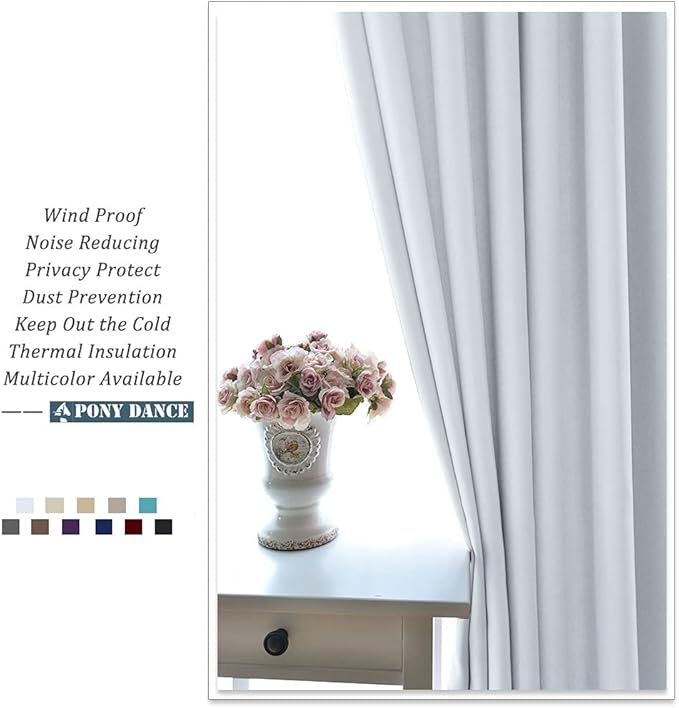 PONY DANCE White Window Curtains - Home Decor Panels Elegant Chrome Heavy-Duty Decorative Light Blocking Draperie for Kitchen & Bedroom, 42 by 54 inches, 2 PCs