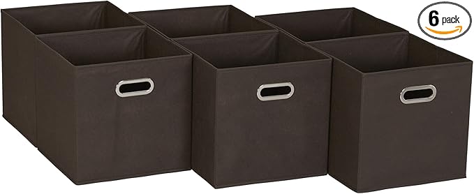 Household Essentials, Brown 6 Pack Fabric Storage Bins with Handle