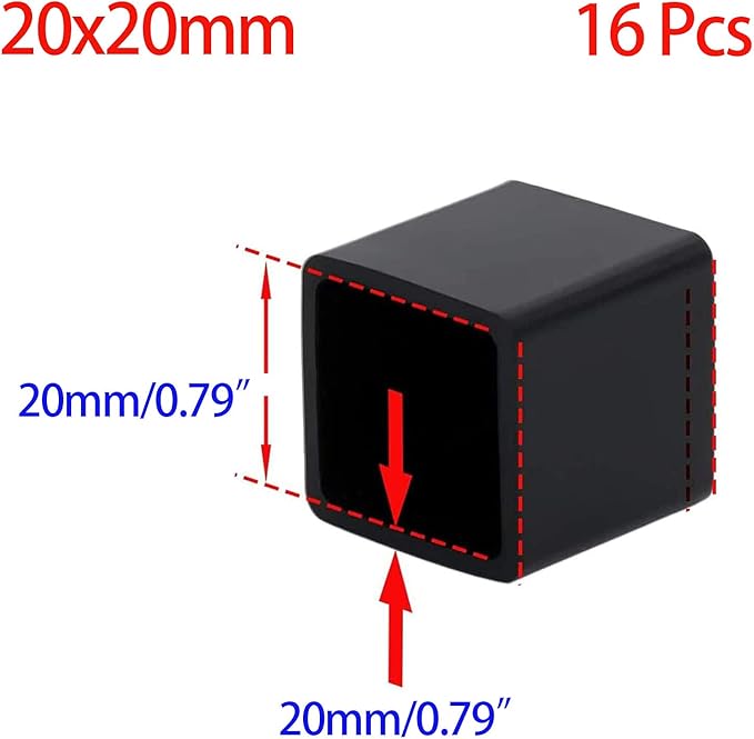 Still Awake 16 Pcs Black Square Anti-Slip Rubber Leg Tips Chair Leg Caps Furniture Floor Protectors Chair Table Bar Stool Leg Covers Furniture Leg Cube Feet 0.79 Inch x 0.79 Inch (20 x 20mm)
