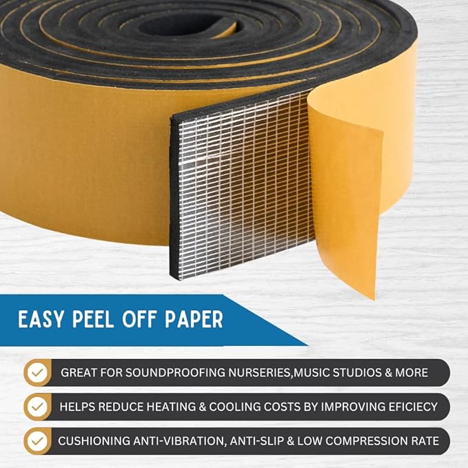 High Density Foam Weather Stripping Door Seal Strip Insulation Tape Roll for Insulating Door Frame, Window, Air Conditioner | Self Adhesive Sealing Weatherstrip (4 in x 1/8 in x 10 Ft, Black)