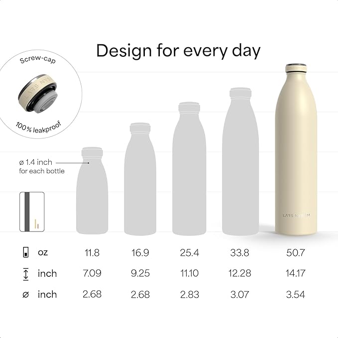 LARS NYSØM Stainless Steel Insulated XL Water Bottle 12oz 17oz 25oz 34oz 51oz | Insulated Thermo Flask for Hot and Cold Beverages | Leakproof Drinking Bottle (Brick Red, 50.7 oz)