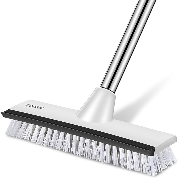SetSail Floor Scrub Brush with 51-Inch Long Adjustable Handle 2 in 1 Scrape Brush Stiff Bristle Floor Scrubber for Cleaning Shower Bathroom Garage Kitchen Wall Deck Tub Tile